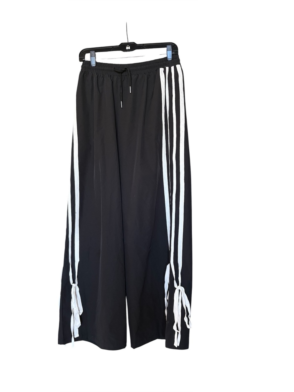 Black Elastic Waist Track Pants with Drawstring